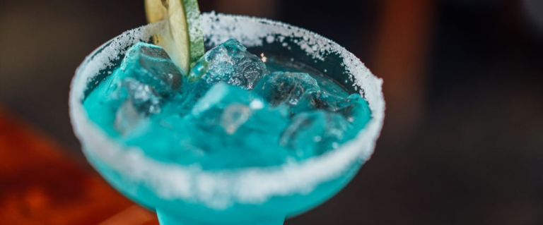 clear ice in blue drink looks delicious